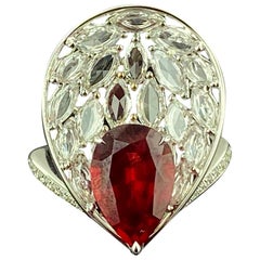 Retro 18 Karat White Gold Ruby and Diamond Ring