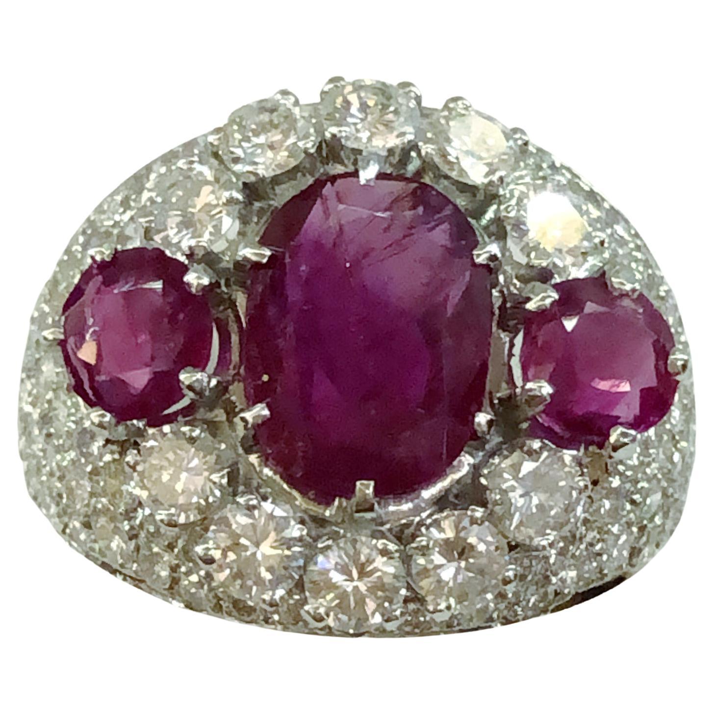 18 Karat White Gold Ruby and Diamond Ring For Sale