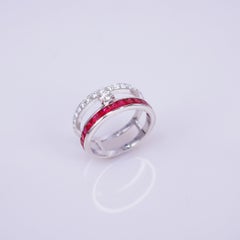 18 Karat White Gold Ruby and Diamond Ruby Row Ring