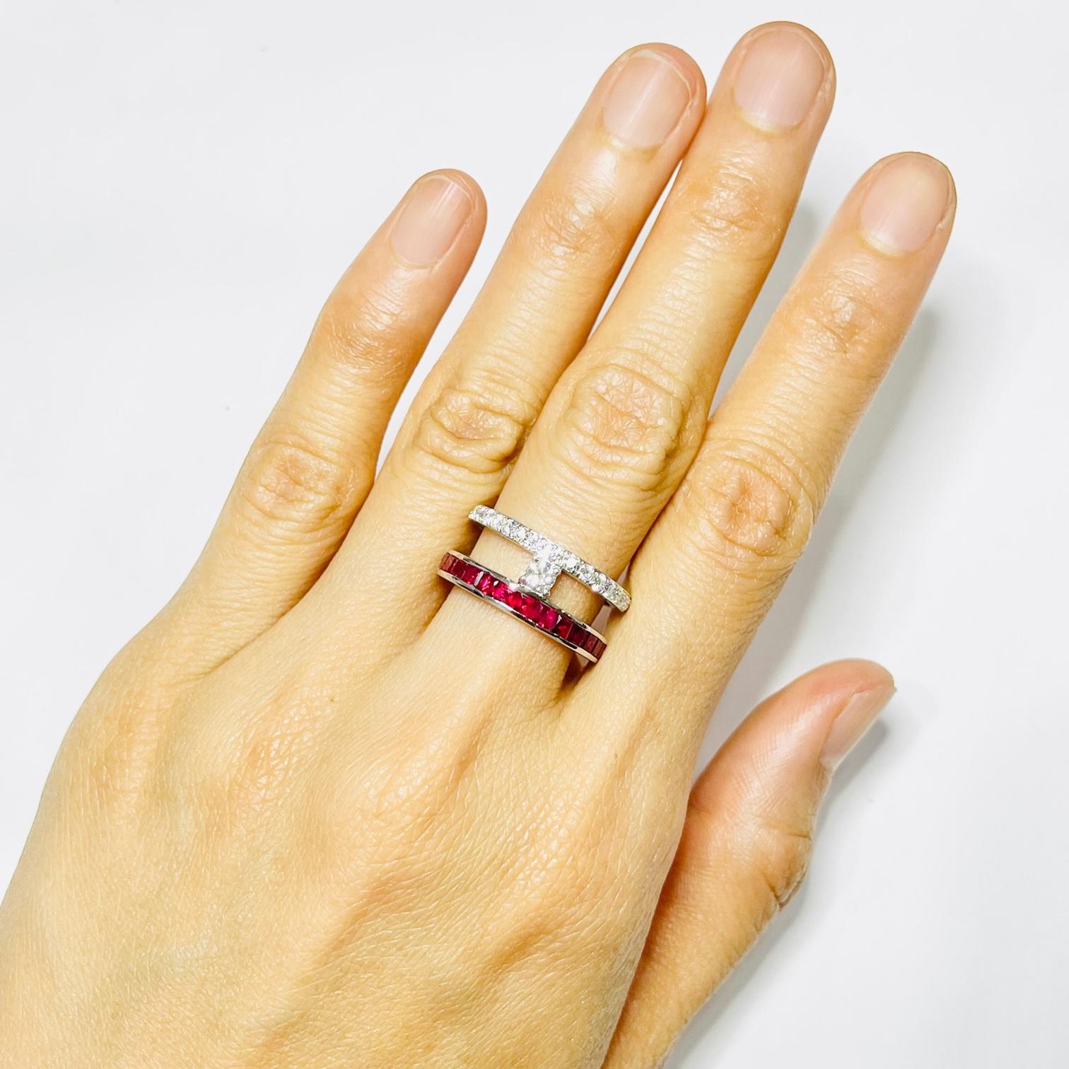 Women's 18 Karat White Gold Ruby and Diamond Ruby Row Ring