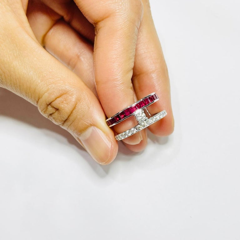 18 Karat White Gold Ruby and Diamond Ruby Row Ring For Sale at 1stDibs