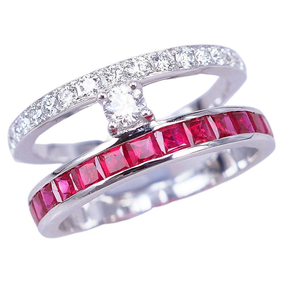 18 Karat White Gold Ruby and Diamond Ruby Row Ring For Sale