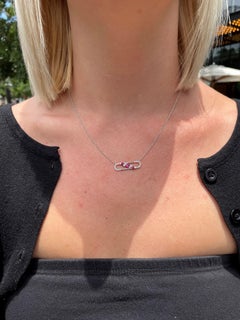 18 Karat White Gold Ruby and Diamond Safety Pin Necklace