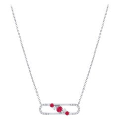18 Karat White Gold Ruby and Diamond Safety Pin Necklace