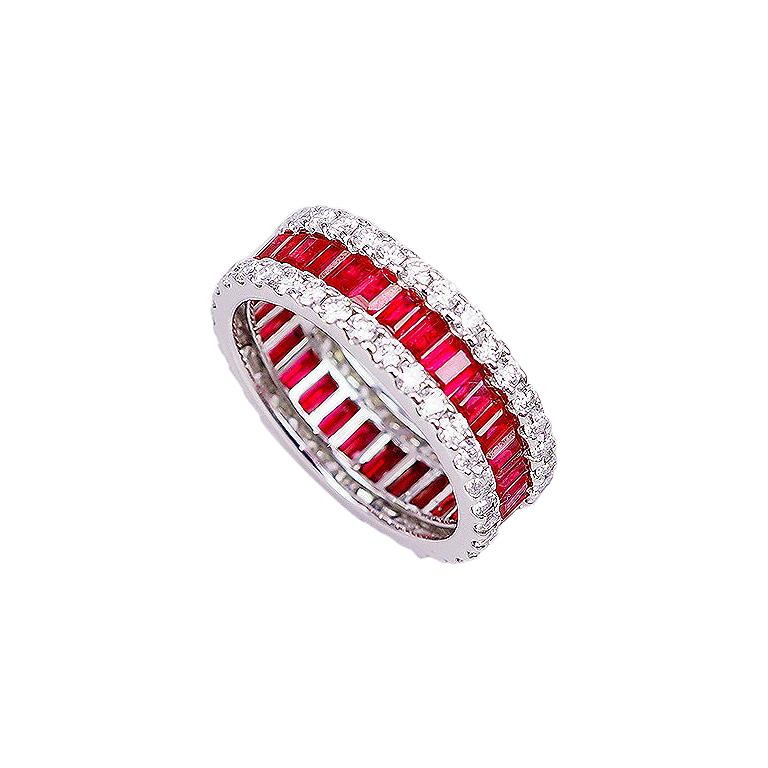 18 Karat White Gold Ruby and Diamond Small Eternity Ring For Sale