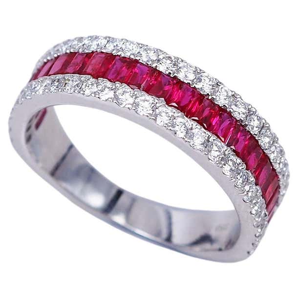 Ruby Small 18 Karat White Gold Ruby and Diamond Small Eternity Ring For Sale at ...