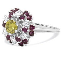 18 Karat White Gold Ruby and Diamond Sunflower Ring