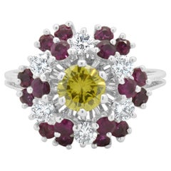 Anello Girasole in oro bianco 18 carati con rubino e diamanti