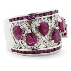 18 Karat White Gold Ruby and Diamond Swirl Cigar Band
