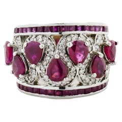 18 Karat White Gold Ruby and Diamond Swirl Cigar Band