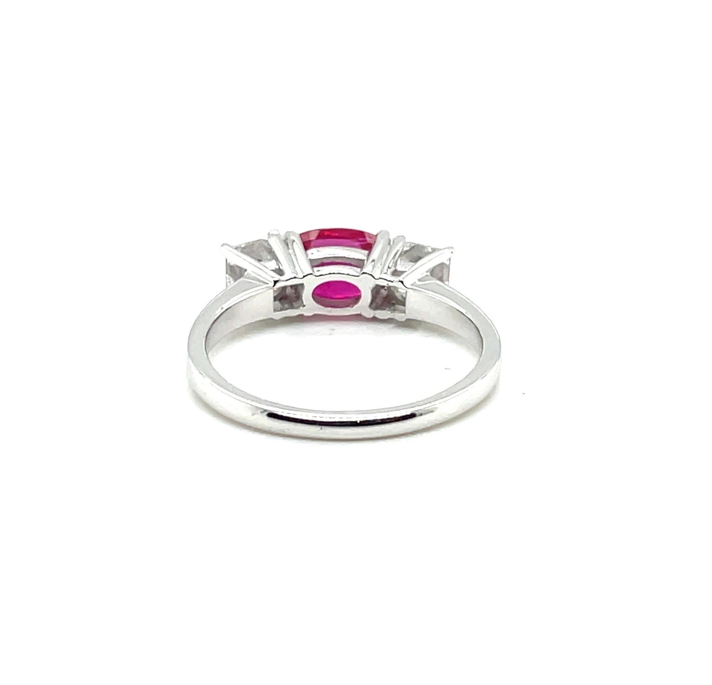 Contemporary 18 Karat White Gold Ruby and Diamond Trilogy Ring