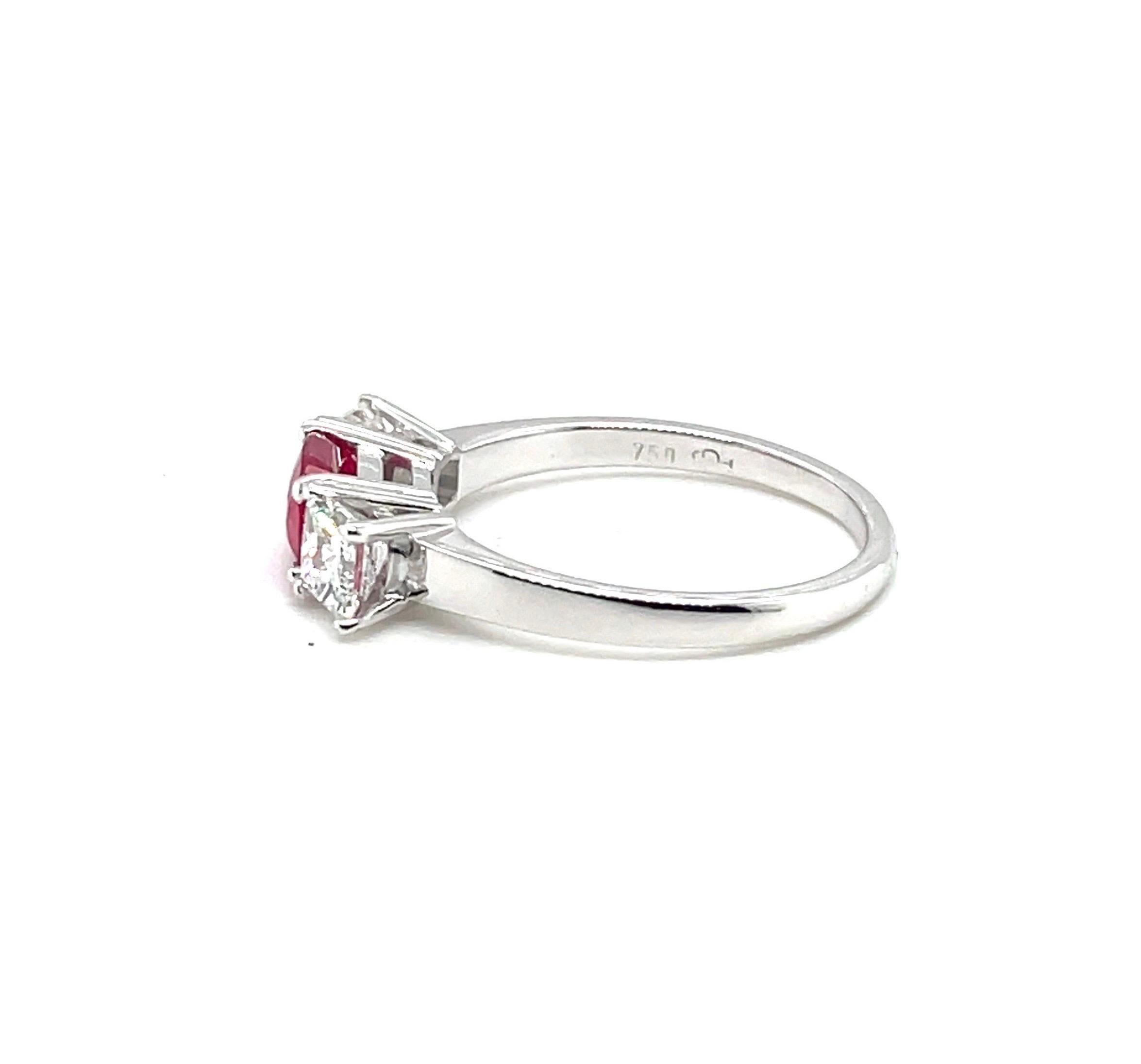 Oval Cut 18 Karat White Gold Ruby and Diamond Trilogy Ring