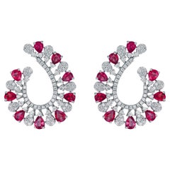 18 Karat White Gold Ruby and Pave Diamond Stud Earrings