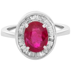 18 Karat White Gold Ruby Baguette Diamond Cocktail Ring