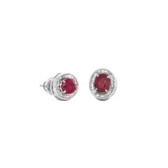 18 Karat White Gold Ruby Baguette Diamond Stud Earrings