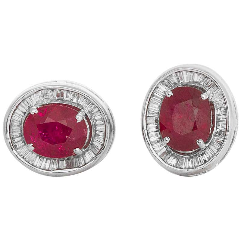 Ruby Small 18 Karat White Gold Ruby Small Baguette Butterfly Stud Earring Ring Set ...