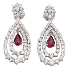 18 Karat White Gold Ruby Diamond Cocktail Dangle Earring