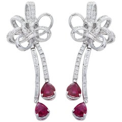 18 Karat White Gold Ruby Diamond Cocktail Earrings