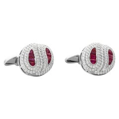 18 Karat White Gold Ruby Diamond Cufflinks