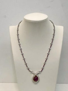 Vintage Italian 18K White Gold Ruby Diamond Necklace