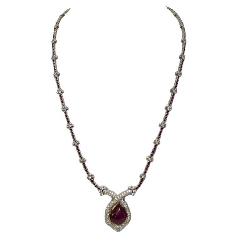 18 Karat White Gold Ruby Diamond Necklace