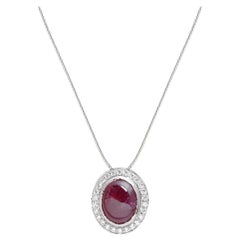 18 Karat White Gold Ruby 
Diamond Pendant with Earrings