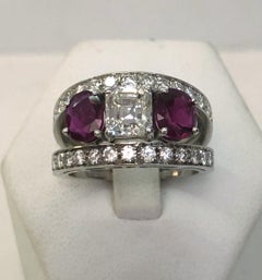 18K White Gold Ruby Diamond Ring, Italy, 1960s