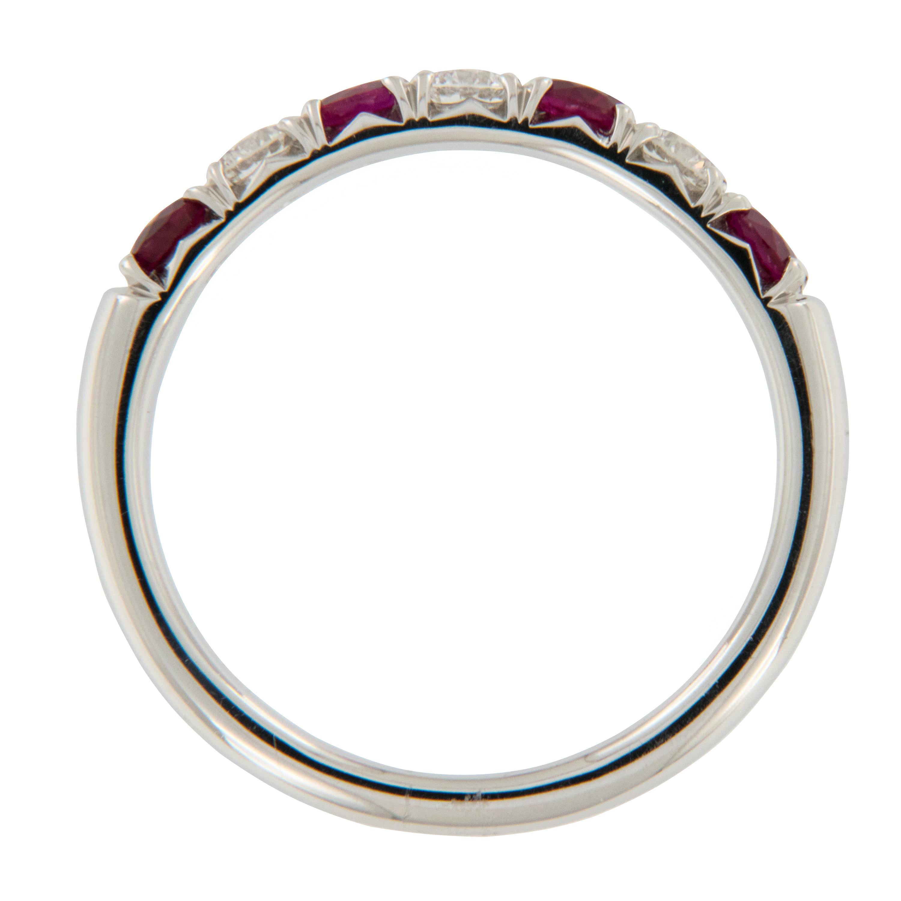 Contemporary 18 Karat White Gold Ruby & Diamond Stackable Band Ring by Spark Creations For Sale