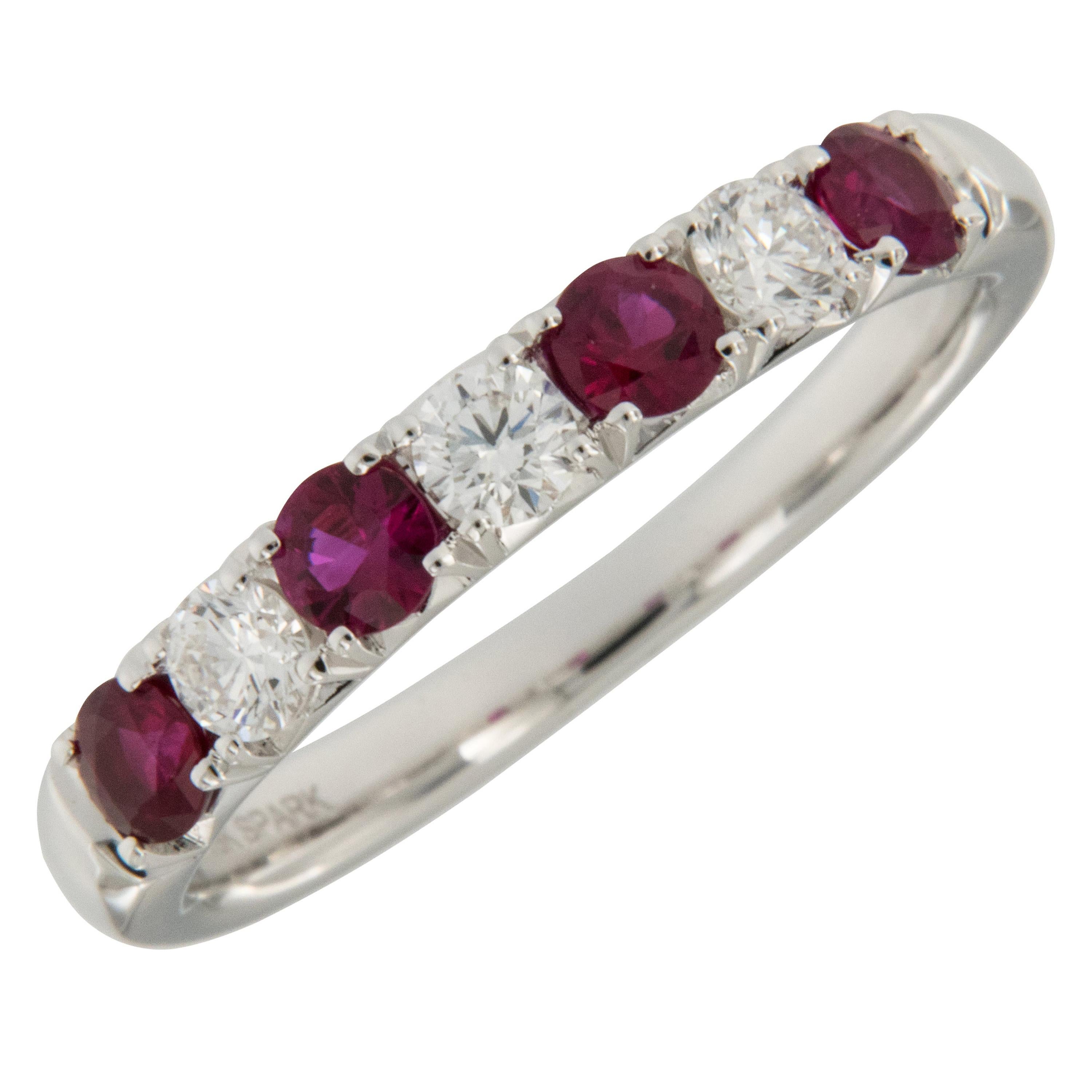 18 Karat White Gold Ruby & Diamond Stackable Band Ring by Spark Creations For Sale