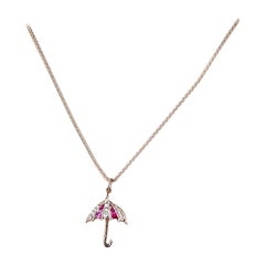 18 Karat White Gold Ruby Diamond Umbrella Charm or Pendent