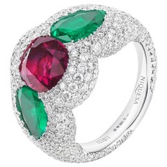 18 Karat White Gold Ruby, Emeralds and Diamonds Rose of the Desert Cocktail Ring