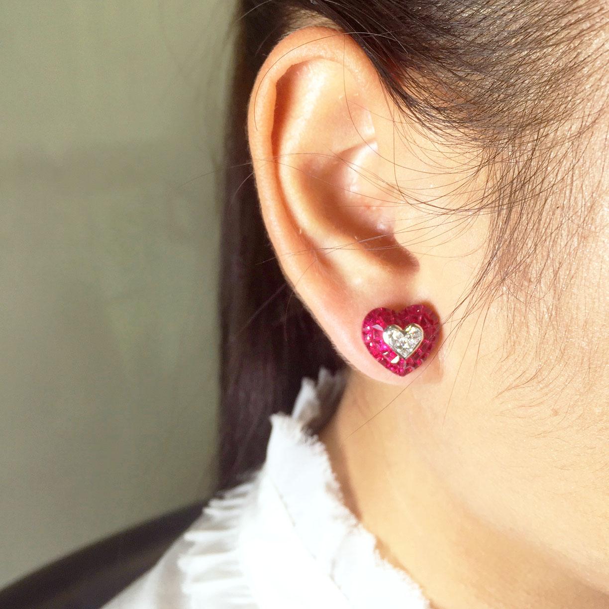 ruby heart earrings gold