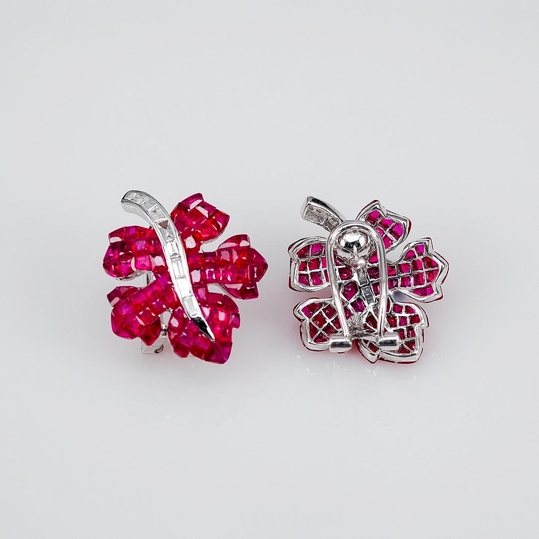 Ruby ear clip earrings design as classic luxury elegant style.You can use for everyday and also for the evening party.We use the top quality Ruby which make in invisible setting.We set the stone in perfection as we are professional in this kind of