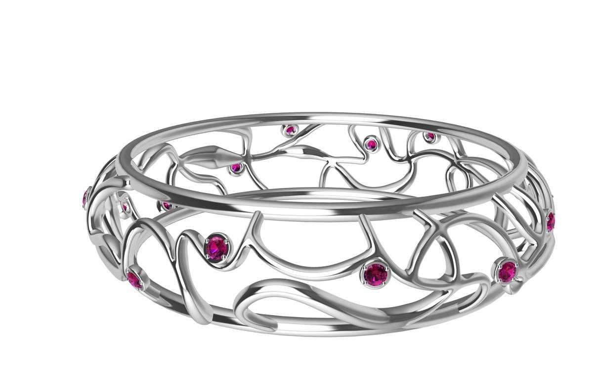 Contemporary 18 Karat White Gold Ruby Oceans Bangle For Sale