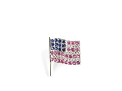 18 Karat White Gold Ruby, Sapphire and Diamond USA Flag Pendant