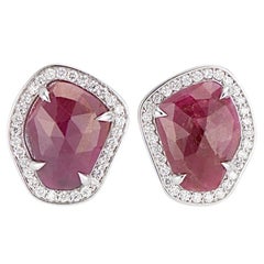 18 Karat Weißgold Rubinschliff-Diamant-Ohrstecker