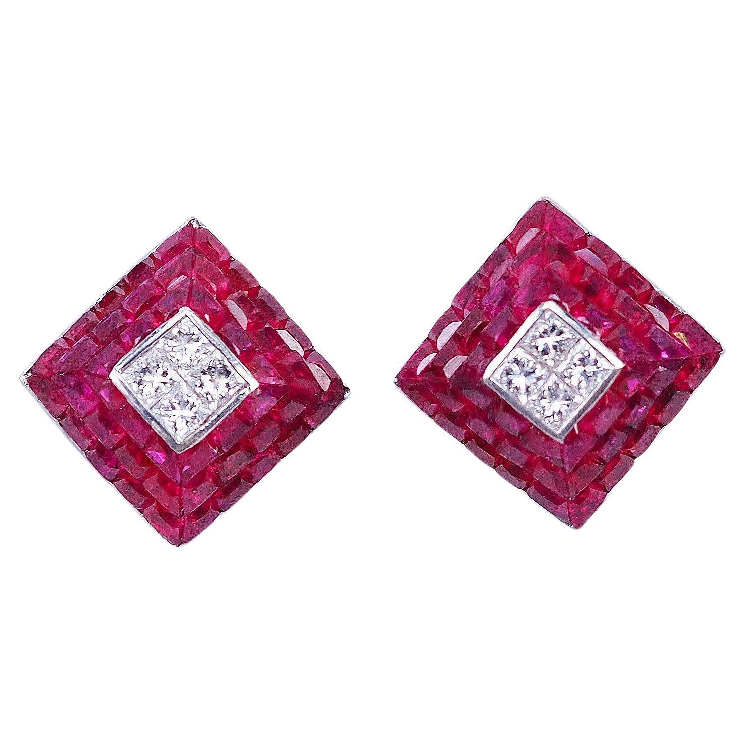 Ruby stud earrings design as classic elegant style. You can use for everyday and also for the evening party. We use the top quality Ruby which make in invisible setting. The invisible setting is a highly technique .We set the stone in perfection as
