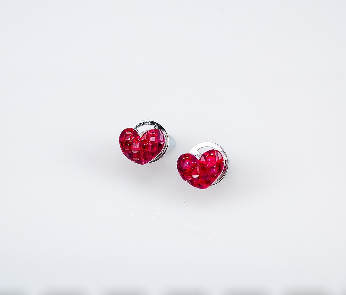 white gold ruby heart earrings