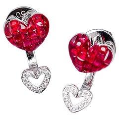 18 Karat White Gold Ruby Stud Small Heart Earrings