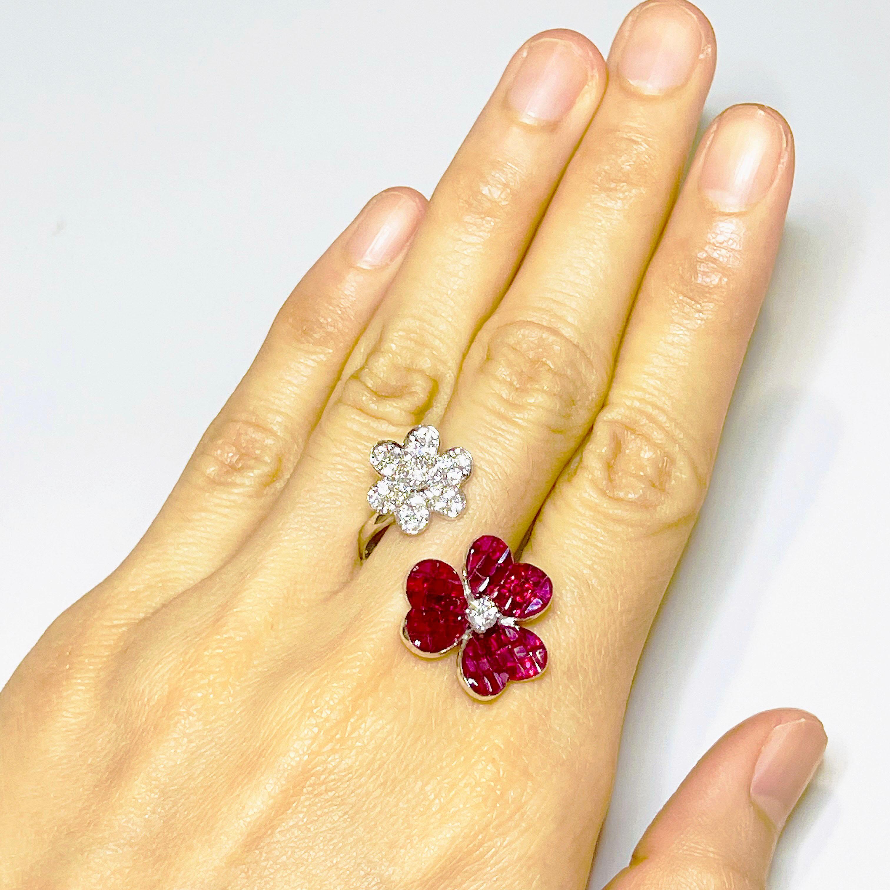 Round Cut 18 Karat White Gold Ruby with Diamond Cocktail Ring For Sale