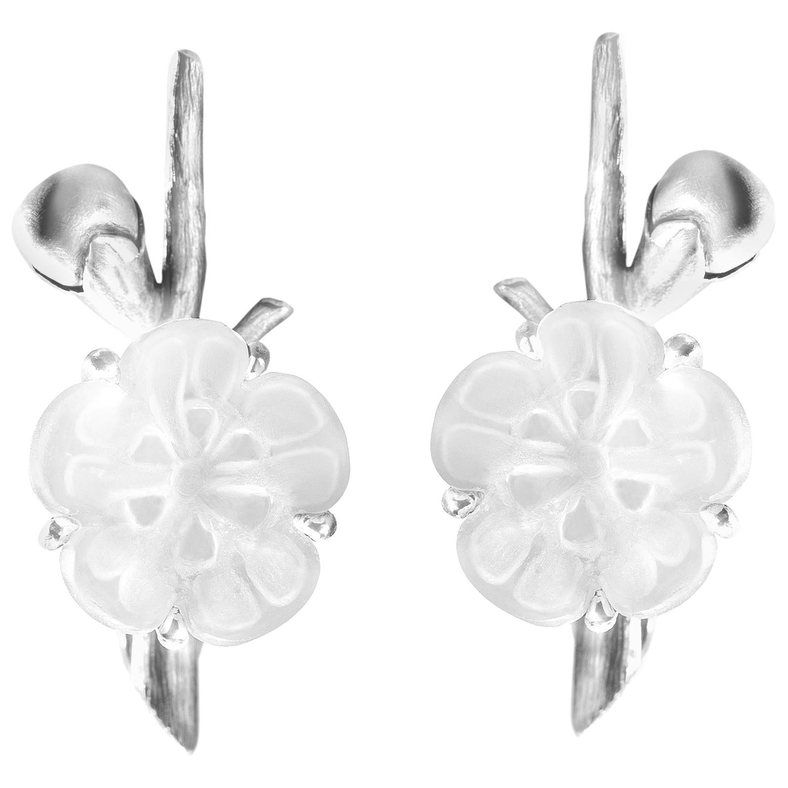 Eighteen Karat White Gold Sakura Contemporary Cocktail Earrings by the Artist