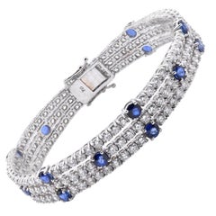 18 Karat White Gold Sapphire and Diamond 3-Row Bracelet