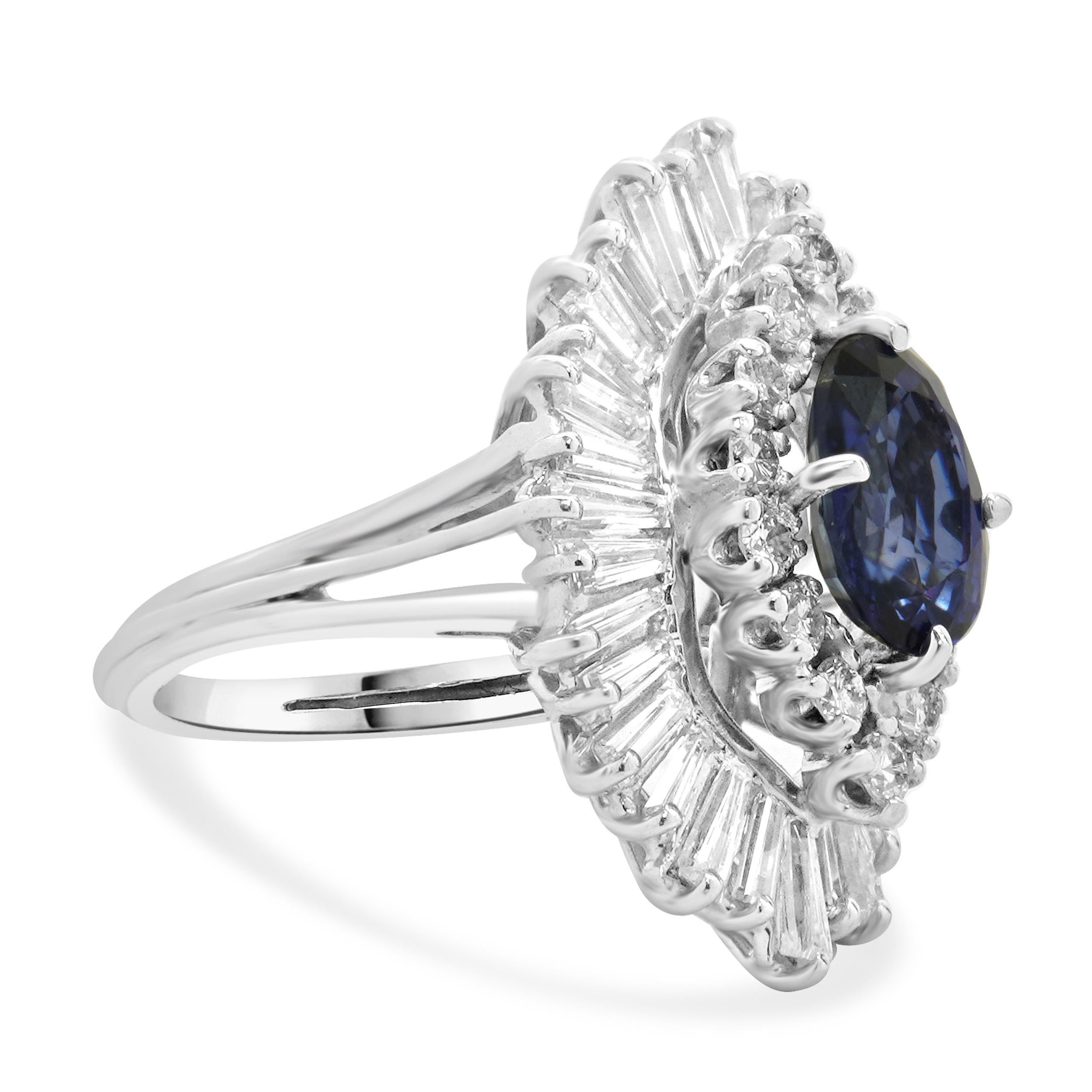 Oval Cut 18 Karat White Gold Sapphire and Diamond Ballerina Ring For Sale