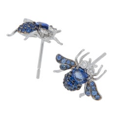 18 Karat White Gold Sapphire and Diamond Bee Earrings