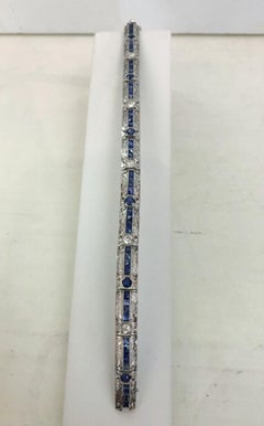Vintage 18K White Gold Sapphire & Diamond Bracelet, Italy 1930s