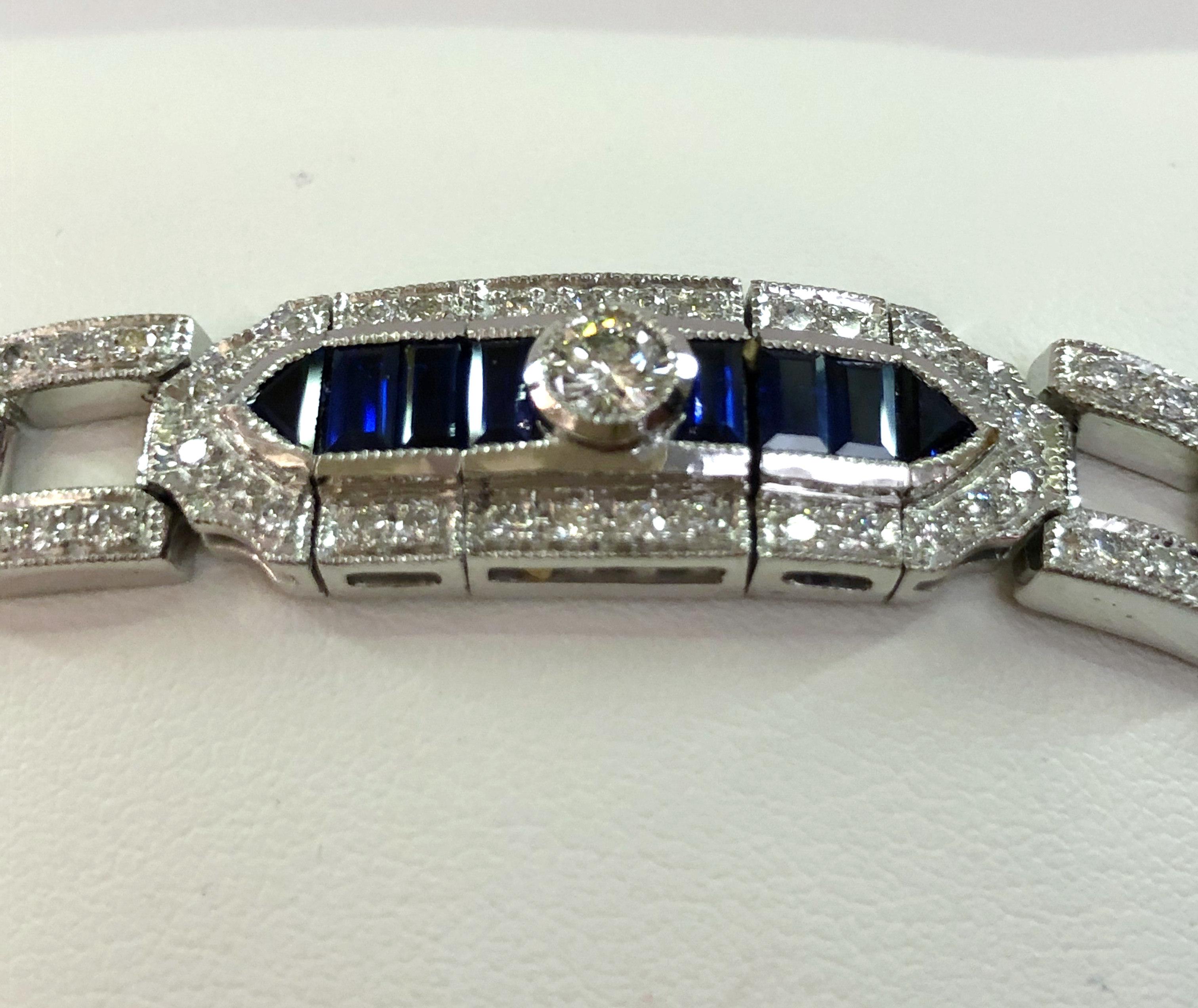 Women's or Men's 18 Karat White Gold Sapphire and Diamond Bracelet