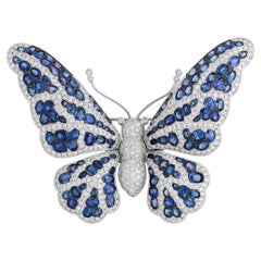 Alfiler Mariposa Zafiro y Diamante Oro Blanco 18 Kilates