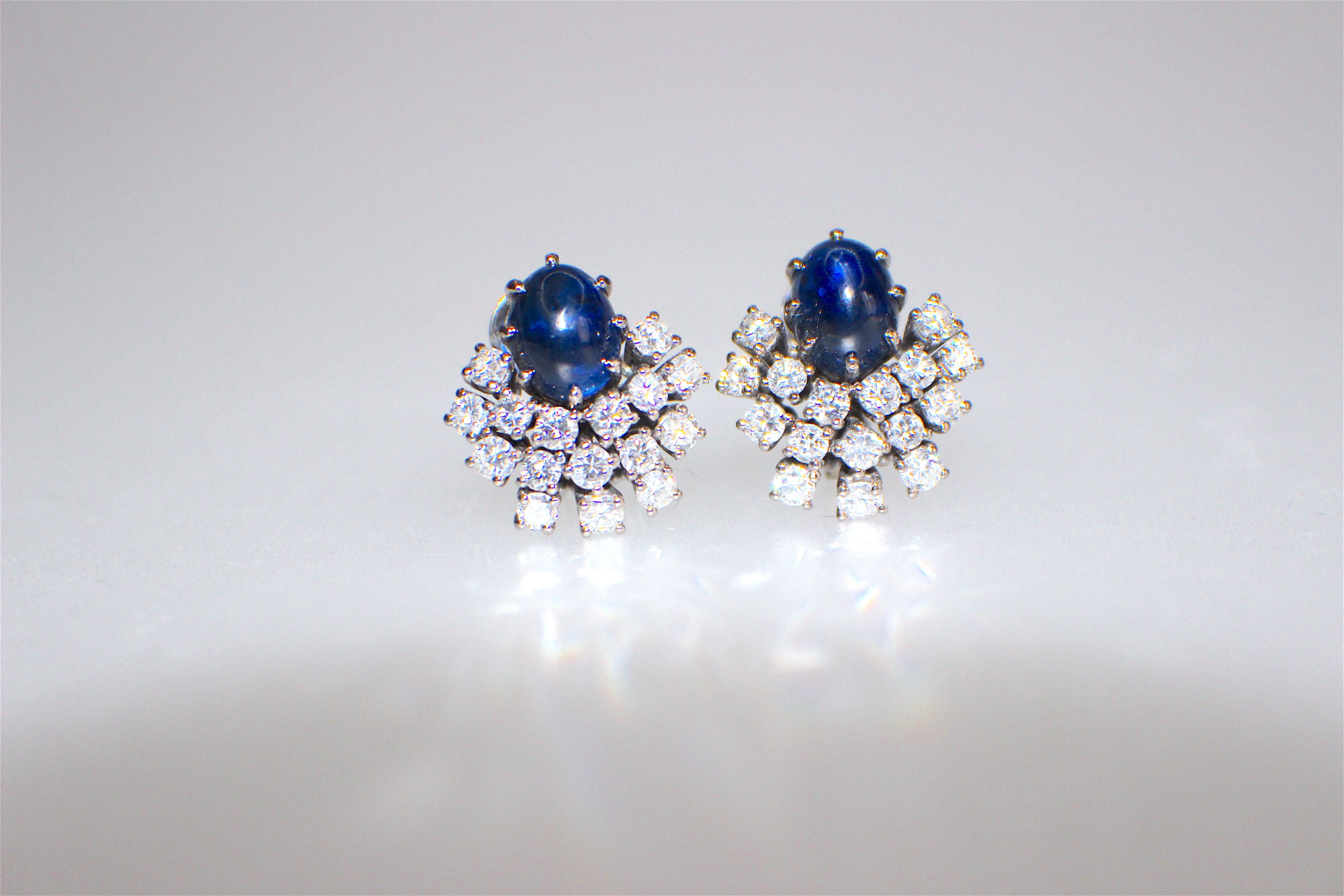 A pair of cabochon sapphire & diamond earrings, 1960´s