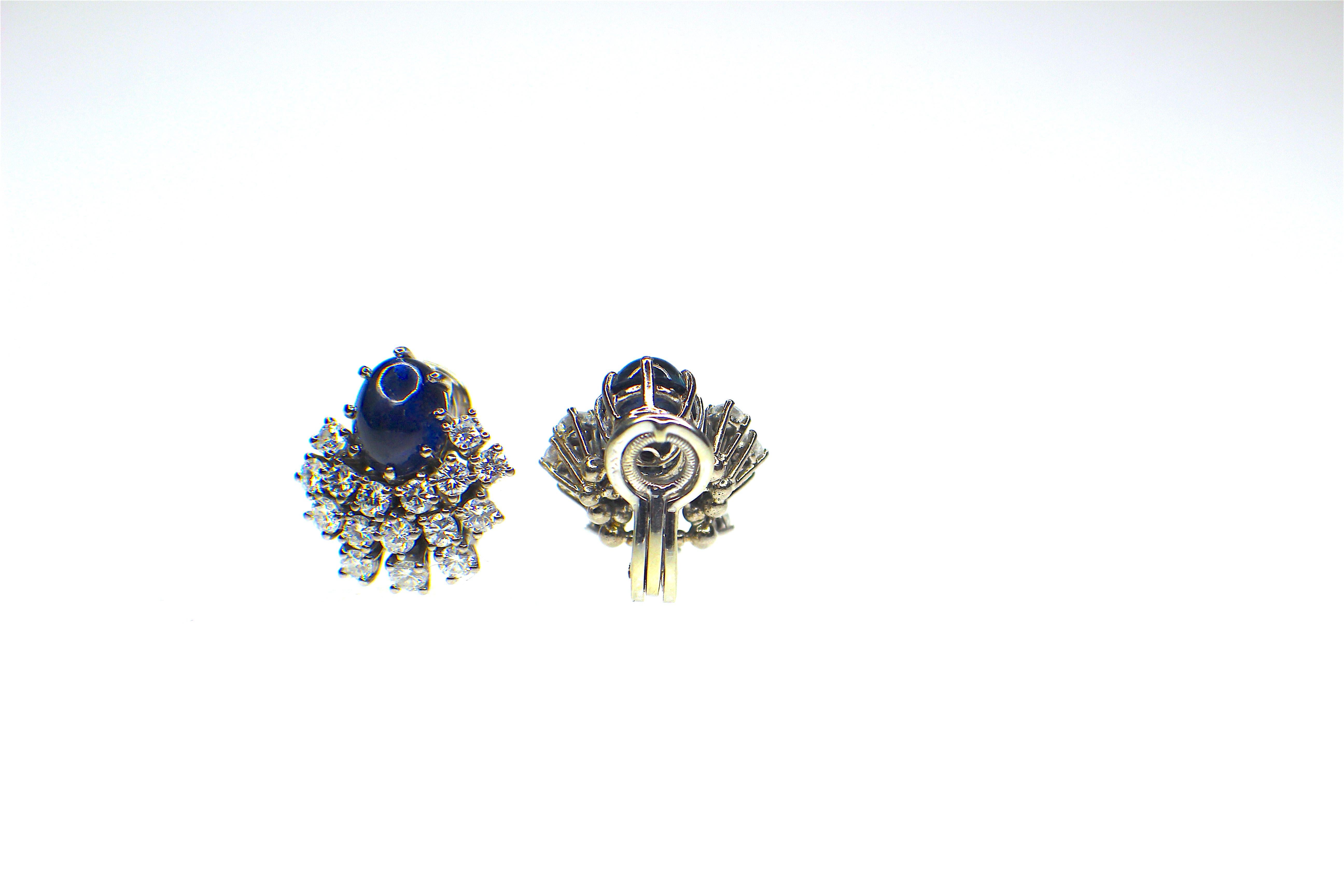 Round Cut GEMOLITHOS 18 Karat White Gold Sapphire and Diamond Clip-on Earrings For Sale