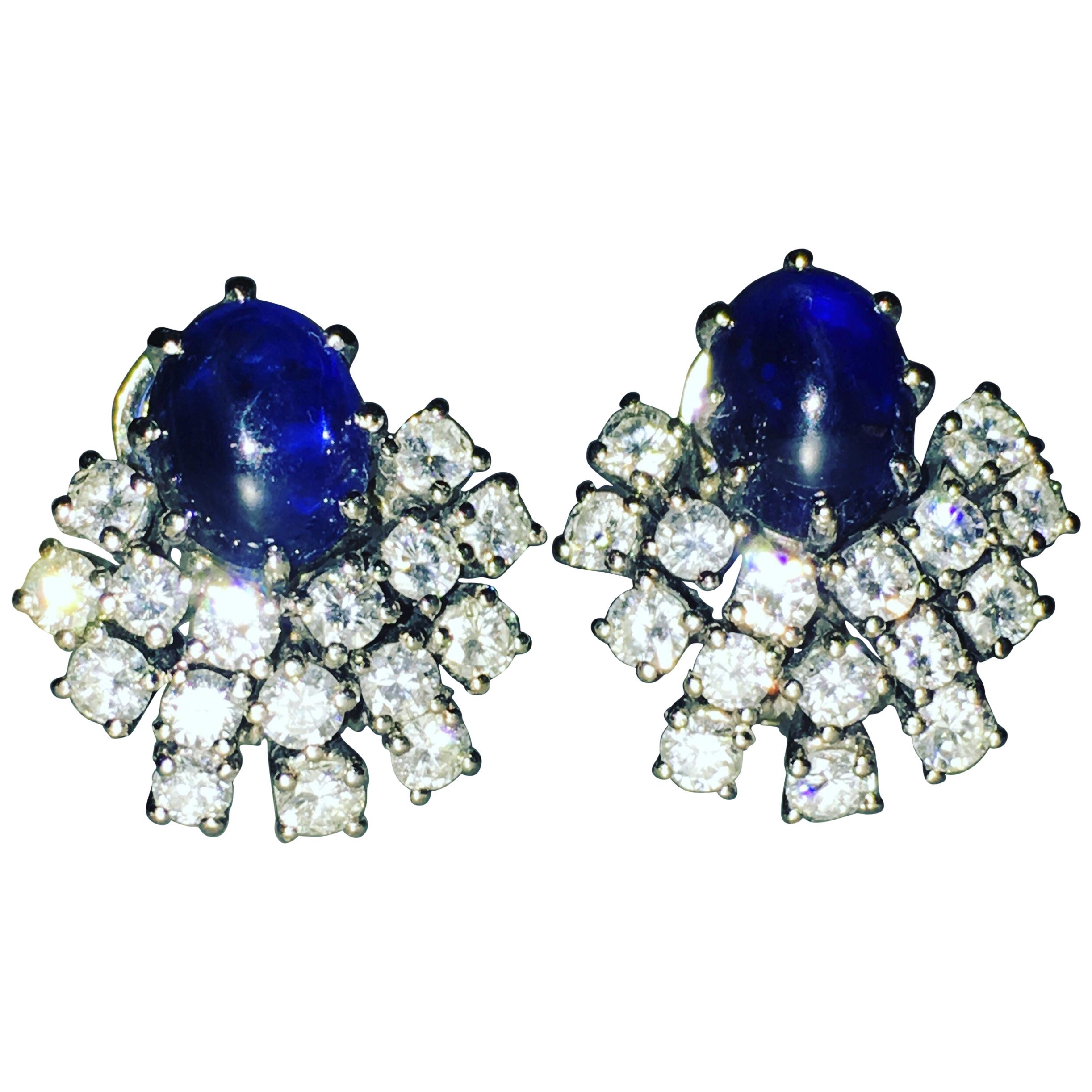 GEMOLITHOS 18 Karat White Gold Sapphire and Diamond Clip-on Earrings